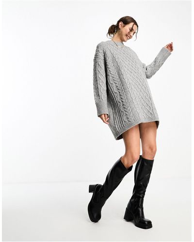 ASOS Knitted Cable Mini Sweater Dress - White