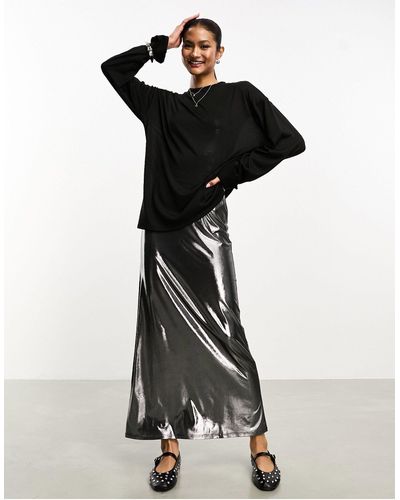 ASOS 2 In 1 Metallic Cami Maxi Dress With Sweat Overlay - Black