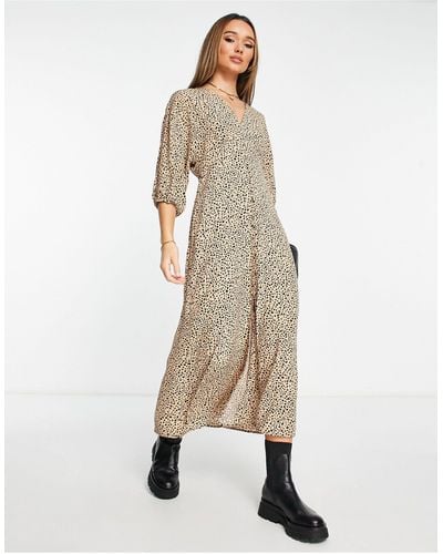 Mango Midi-jurk Met V-hals En Luipaardprint - Naturel