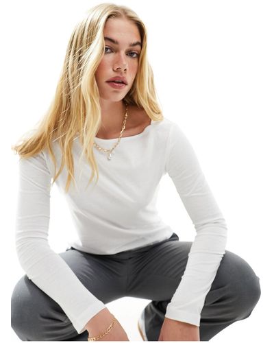 Mango Boat Neck Long Sleeve Top - White