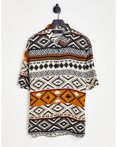 Bershka Short Sleeve Aztec Print Shirt - Multicolour