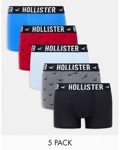 Hollister Confezione da 5 paia di boxer aderenti tinta unita e con logo - Blu