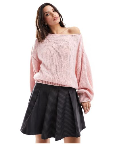 Miss Selfridge Asos Design Fluffy Knit Asymmetric Oversized Jumper - Pink