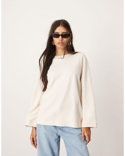 ASOS Textured Heavy Weight Jersey Top With Seam Detail - Natural