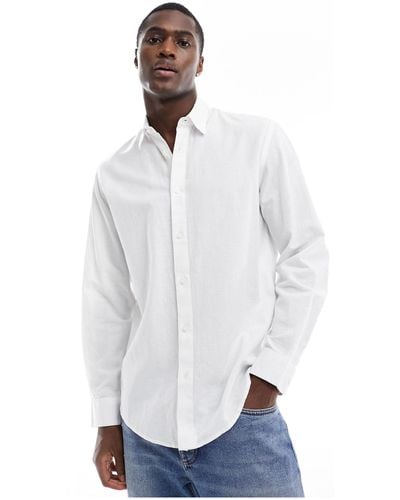 SELECTED Long Sleeve Linen Mix Shirt - White