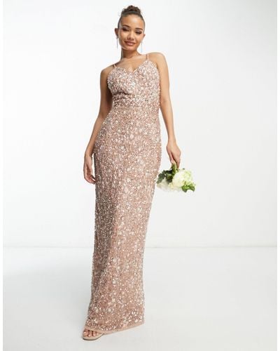 Beauut Bridesmaid All Over Embellished Maxi Dress With Floral Embroidery - Natural