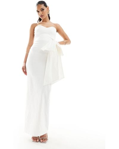 Vesper Exclusive Bandeau Oversized Bow Maxi Dress - White
