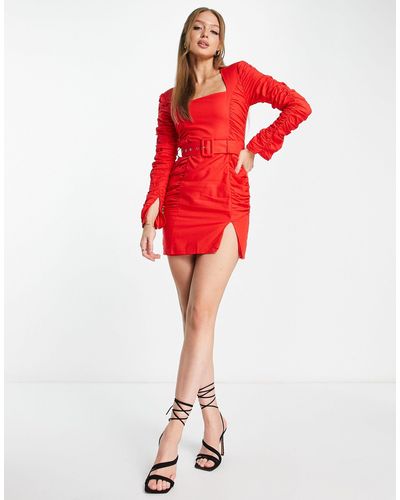NA-KD Gathe Sleeve Mini Dress - Red
