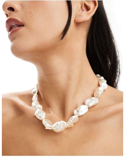 ASOS Faux Freshwater Pearl Necklace - Natural