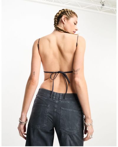 Edikted Strappy Backless Crop Top - Grey