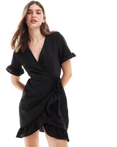 Vero Moda Wrap Dress With Frill Detail - Black