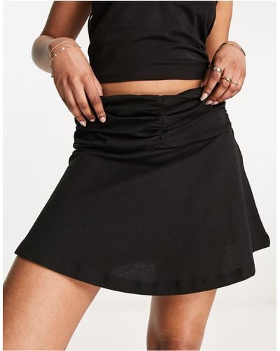 ONLY Exclusive Ruched Detail Mini Skater Skirt - Black