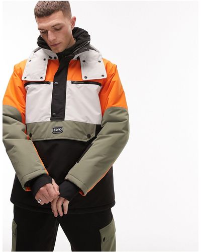 TOPMAN Sno - giacca da sci con cappuccio e zip corta - Arancione