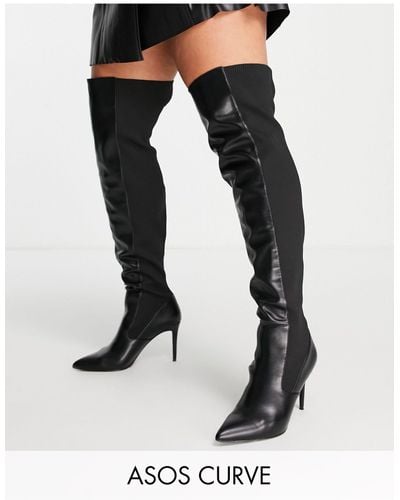 ASOS Curve Exclusive Blossom Heeled Over The Knee Boots - Black