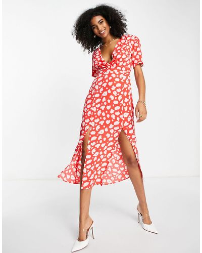 French Connection Midi Dress With Tie Waist - Red