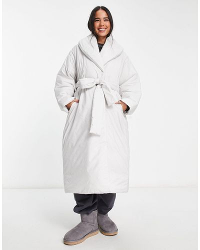 Weekday Zyan Padded Coat With Belt Detail - White