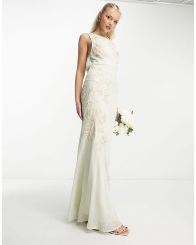 ASOS Bridesmaid Embellished Cowl Neck Chiffon Maxi Dress With Floral Embroidery - White