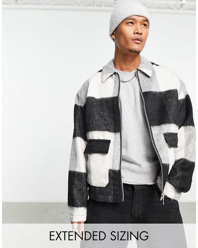 ASOS Oversized Harrington Jack Met Wollook En -witte Ruiten