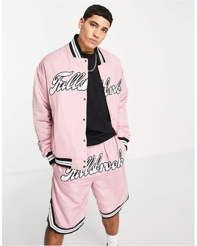 TOPMAN Varsity Jacket With Embroidery - Pink