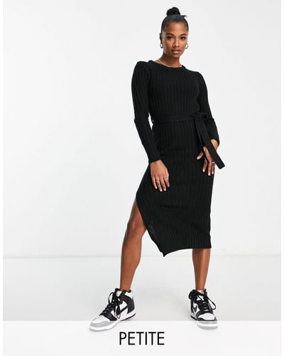 Brave Soul Petite Eddie Knitted Dress With Slit - Black