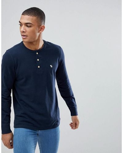 Abercrombie & Fitch Henley Long Sleeve Top Tonal Logo In Navy - Blue