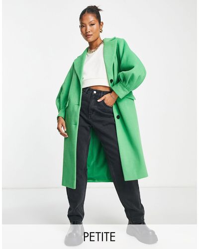 Miss Selfridge Petite - manteau long en velours côtelé à manches bouffantes - vert