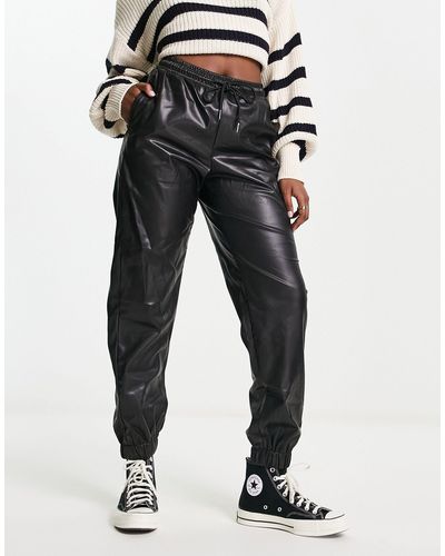Vero Moda Leather Look Tie Waist joggers - Black
