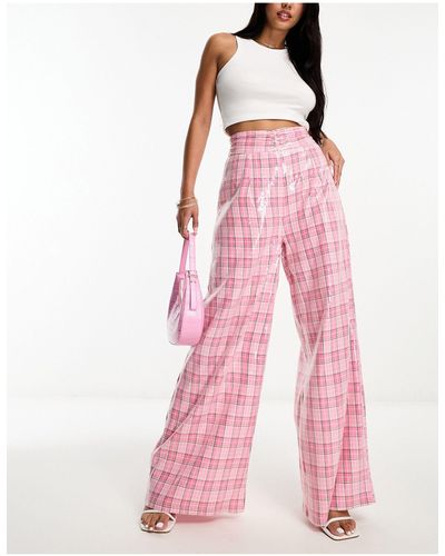Collective The Label Esclusiva - pantaloni con fondo ampio rosa a quadri