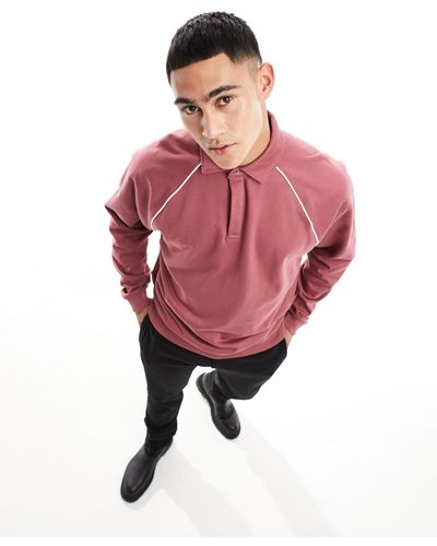 ASOS Oversized Polo Sweatshirt With Piping - Red
