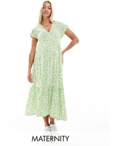 Mama.licious Mamalicious maternity - vestito midi con scollo a v verde con stampa a fiori
