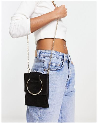 Urbancode Suède Mini Crossbody Tas Met Ringdetail En Kettingband - Wit