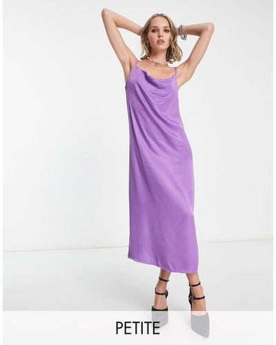 Only Petite Cowl Neck Satin Slip Maxi Dress - Purple