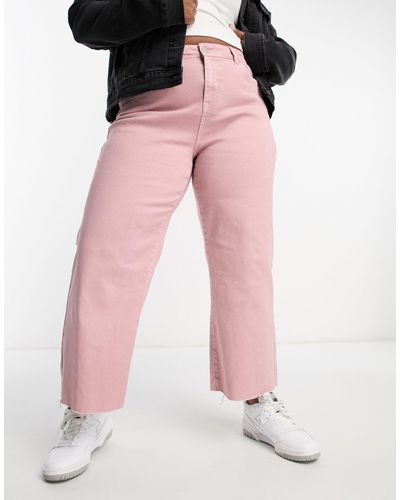 Simply Be Exclusive Cropped Raw Hem Wide Leg Jean - Pink