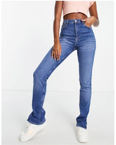 Bershka Rechte Jeans Met Split - Blauw