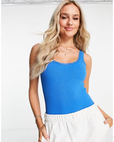 Brave Soul Tiana - Geribbelde Bodysuit Met Camibandjes - Blauw