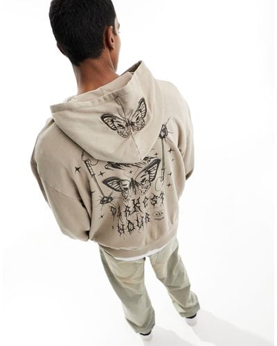 ASOS Oversized Hoodie With Back Print And Butterfly Embroidered Hood - Metallic