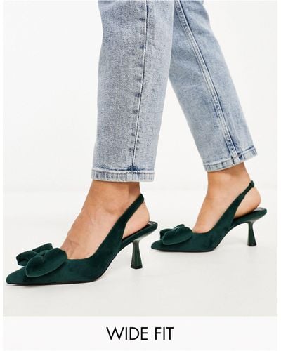 ASOS Wide Fit Scarlett Bow Detail Mid Heeled Shoes - Blue