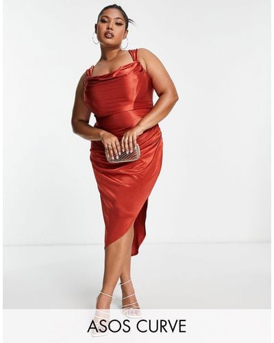 ASOS Asos design curve - robe corset mi-longue effet drapé en satin - rouille - Rouge