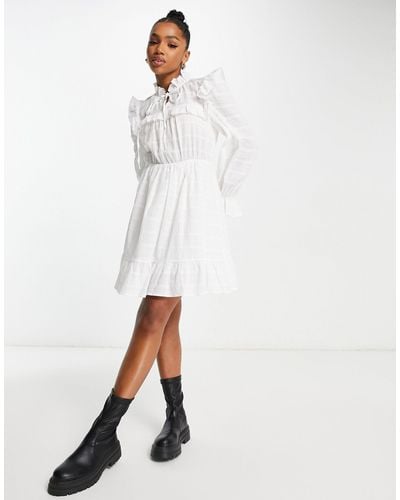 Urban Revivo Frill Shoulder High Neck Mini Dress - White
