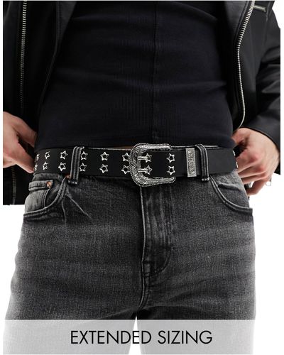 ASOS Faux Leather Belt With Star Studs And Silver Western Buckle - Black