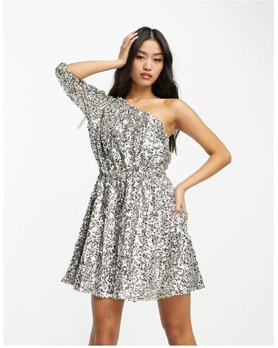 EVER NEW One Shoulder Puff Sleeve Sequin Mini Dress - White