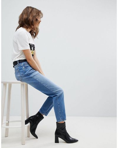 SELECTED High Rise Mom Jeans - Blue