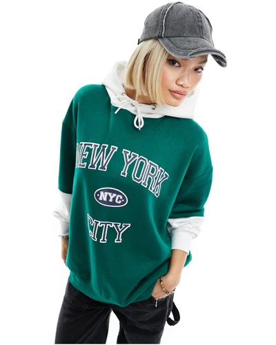 Daisy Street Ny - felpa con cappuccio oversize a doppio strato e bianco - Verde