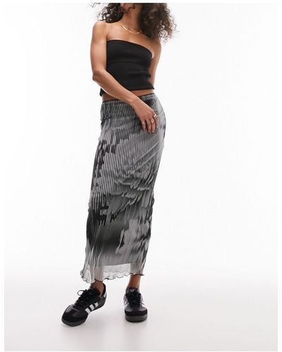 TOPSHOP Photographic Split Mesh Midi Skirt - Black