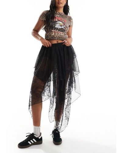 Miss Selfridge Festival Lace Asymmetric Hem Skirt - Black