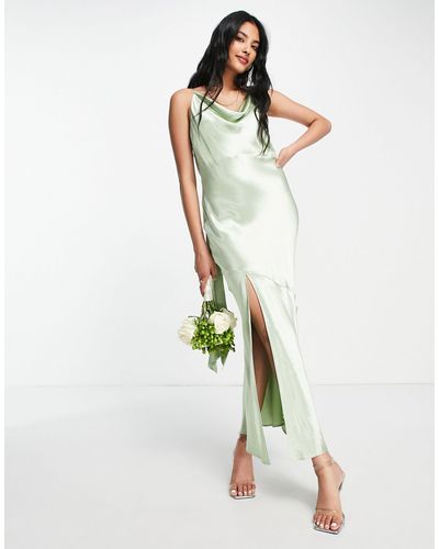 TOPSHOP Bridesmaid Tie Back Satin Slip Dress - Green