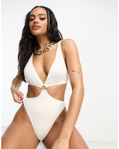 South Beach Rib Cut Out Swimsuit - Natural