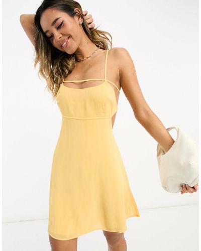 ASOS Elasticated Strappy Mini Dress With Open Back - Yellow
