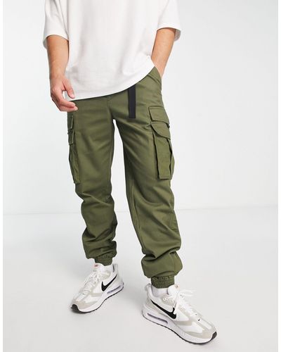 TOPMAN Skinny Belted Cargo Pants With Side Panel - Green