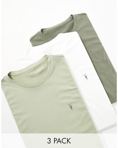 AllSaints Brace 3 Pack Brushed Cotton T-shirts - Green